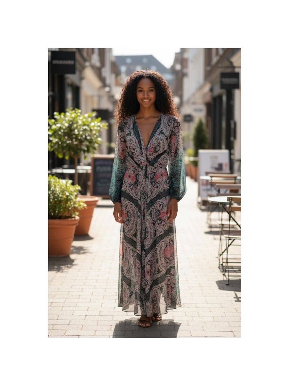 Charlie Jade Boho Paisley Long Sleeve Maxi Dress Size M
